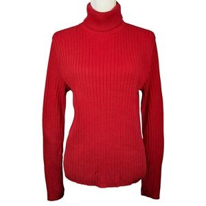Vintage 90s PIERRE CARDIN 8 Red Ribbed Turtleneck Sweater Cotton Long Sleeve Lux